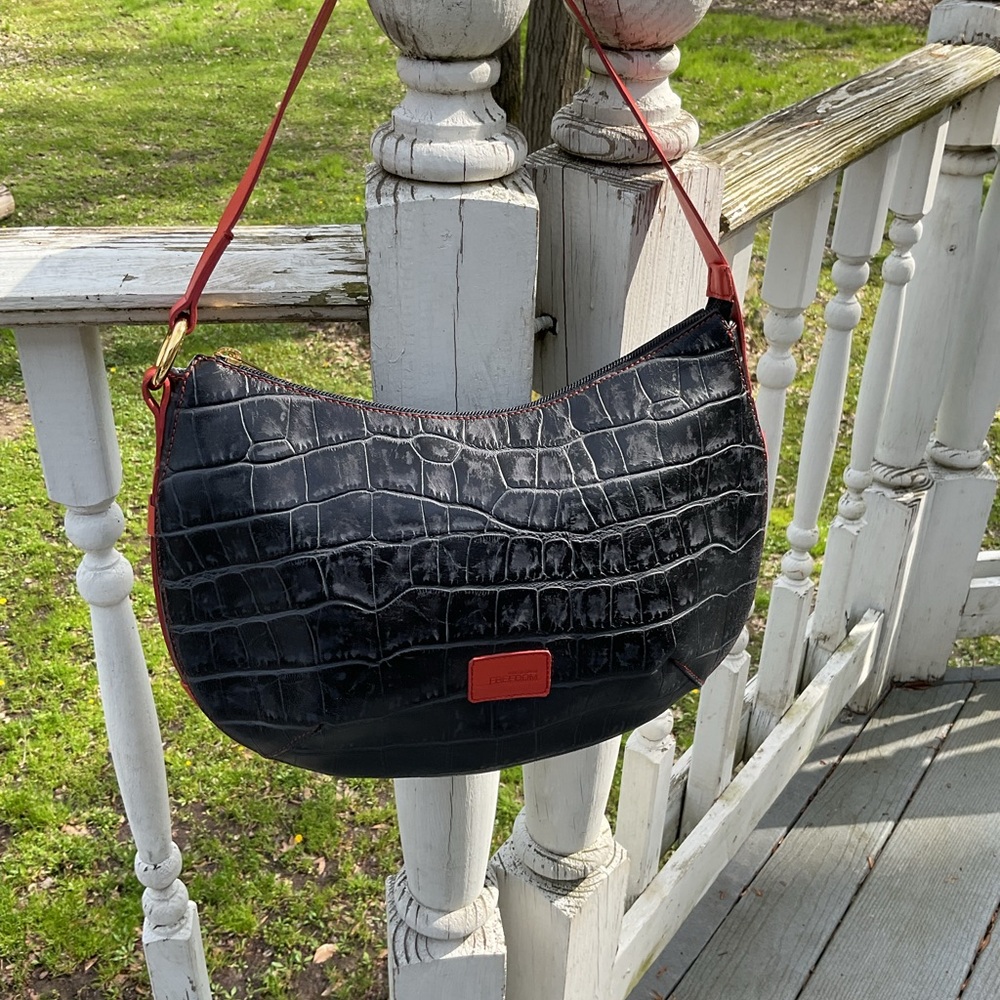 ROBERTO CAVALLI Black Croc-Embossed Shoulder Bag